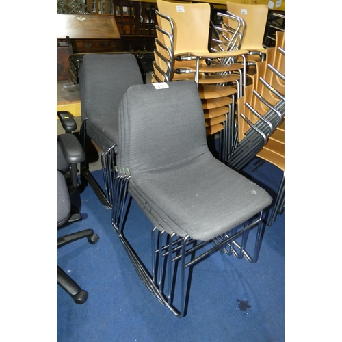 1413 - 8 x Naughtone Viv stacking chairs with sled base in grey cloth (owned by Herman Miller)