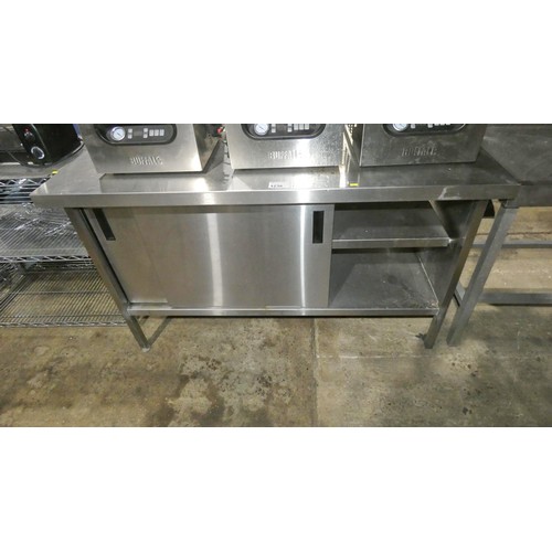 1236 - A commercial stainless steel catering type 2 sliding door cabinet approx 147x65cm , please note unit... 