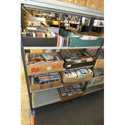 2445 - A large quantity of various DVDs and CDs, contents of 4 shelves