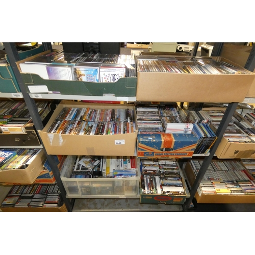 2446 - A large quantity of various DVDs and CDs, contents of 3 shelves