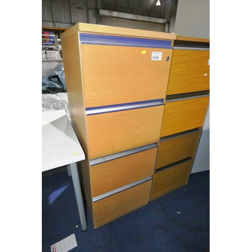 1319 - 1 x light wood effect 4 drawer filing cabinet