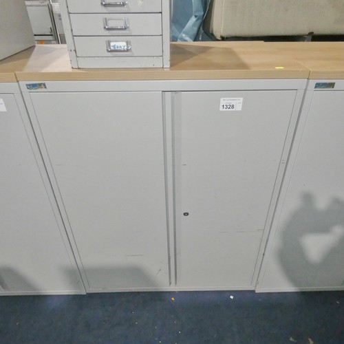 1328 - 1 x Silverline metal two door office storage cabinet with wood effect top approx 80 x 47 x 102cm hig... 