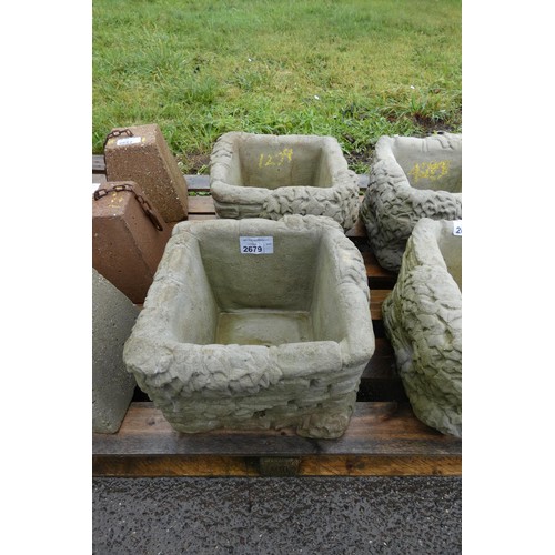 2679 - 2 x square brick and ivy effect concrete planters