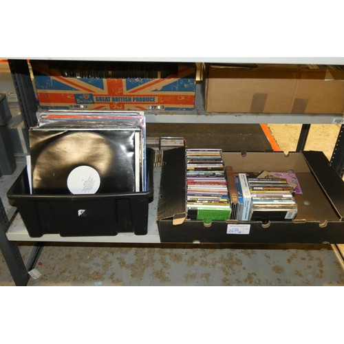 2479A - A quantity of various CDs and vinyl records, records are mostly EDM 12 inches, includes some white l... 