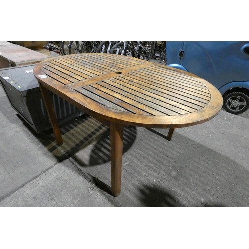 2068 - 1 x oval wooden garden table approx 150 x 100cm