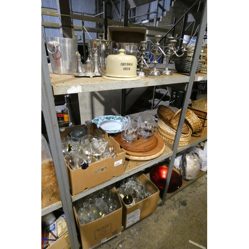 2109 - A quantity of various items including glass ware, metal ice buckets, metal candle sticks etc. Conten... 