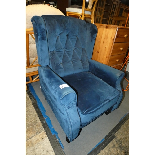 2114 - 1 x blue upholstered manual reclining arm chair