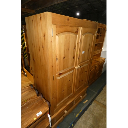 2120 - 1 x Pine two door wardrobe approx 117cm wide - missing top plinth