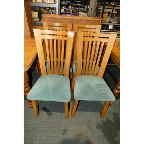 2134 - 4 x Oak slat back dining chairs