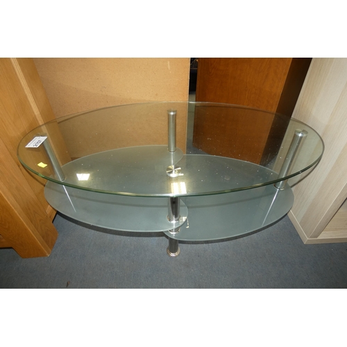 2157 - 1 x oval glass coffee table approx 100 x 60cm