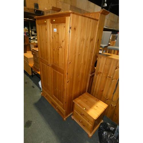 2165 - 1 x Pine two door wardrobe approx 95cm wide and 1 x Pine bedside cabinet