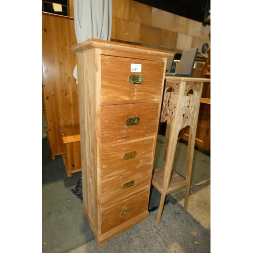 2167 - 1 x wooden chest of five drawers approx 50cm wide