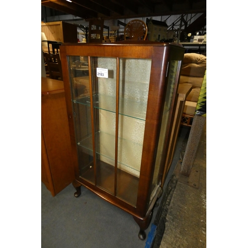 2183 - A vintage dark wood / glass display cabinet approx 58 x 38 x 111cm high