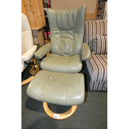 2190 - A Stressless green upholstered reclining armchair and a matching foot stool