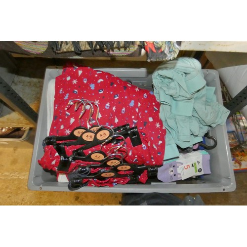 2640 - A quantity of various clothing including children's pajamas, socks etc, contents of 1 crate, crate N... 