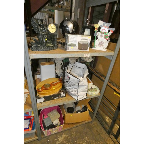 2113 - A quantity of various items including clocks, a globe etc. Contents of 1 bay /3 shelves