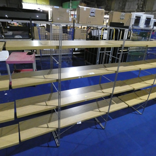 302 - A metal framed wood effect shelving unit approx 170x33x160cm