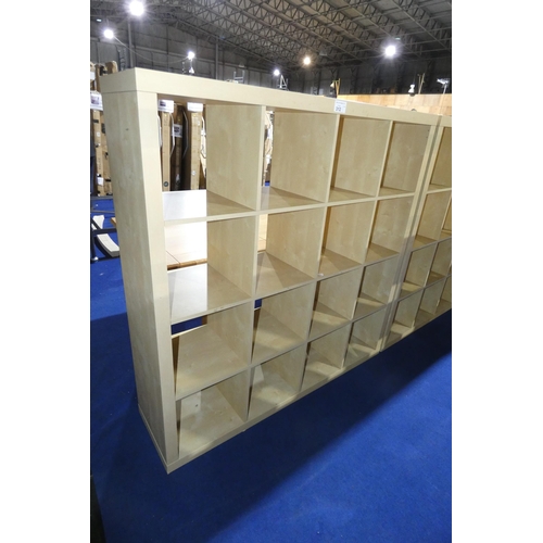 312 - A wood effect cubed shelving unit with 16 storage sections approx 150x39x150cm