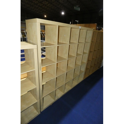 316 - A light wood effect cubed shelving unit with 25 storage sections approx 185x39x185cm