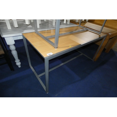 322 - A metal framed wood effect table approx 154x75x76cm