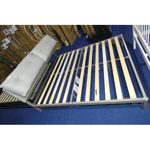 341 - A metal 6ft bed frame with upholstered cushioned headboard type Emircan