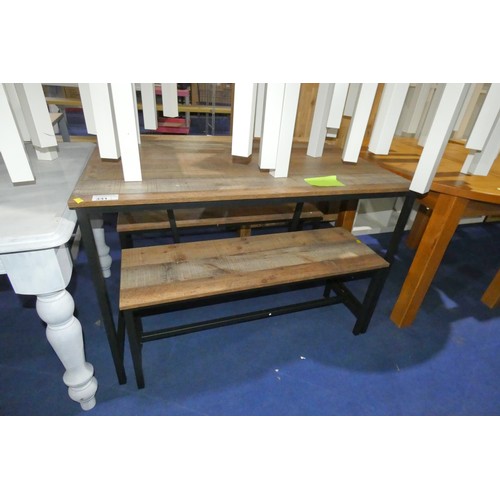 331 - A wood effect table and 2 matching benches approx 118x85cm