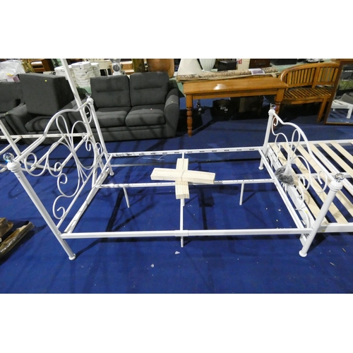 374 - A white metal 4ft small double bed frame