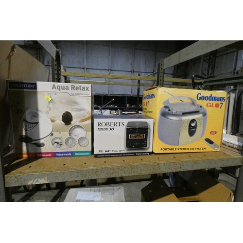 2107 - A quantity of various items including a Roberts DAB radio, a vacuum cleaner etc. Contents of 1 bay /... 