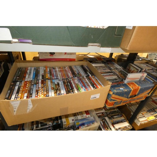 2446 - A large quantity of various DVDs and CDs, contents of 3 shelves