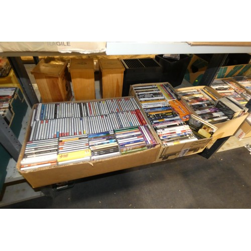 2447 - A large quantity of various DVDs and CDs, contents of 3 shelves