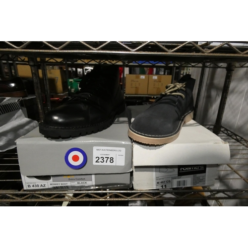 2378 - 3 x various pairs of men's shoes - sizes 2 x 11 and 1 x 12 and 2 x fleecy insoles. Contents of 1 she... 