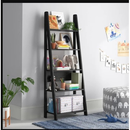 196 - A tall ladder bookcase by Tad in black, height 175cm RRP £62