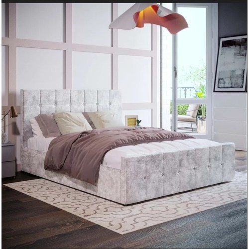 350 - A flat packed 5ft king size silver upholstered ottoman bed frame type Connell, sale price was £319