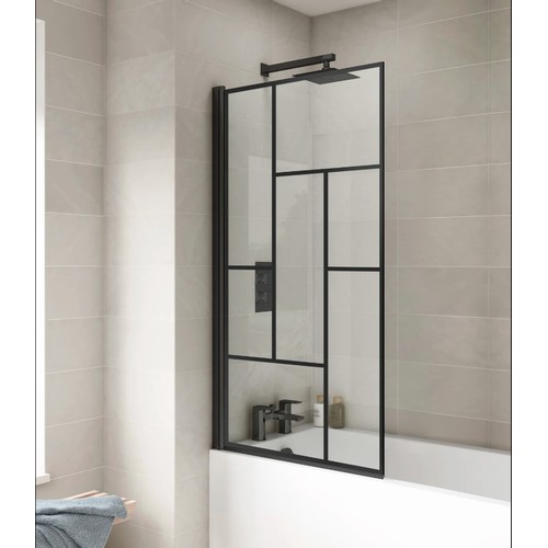 87 - 1 x framed bath screen with pattern glass approx 140cm high RRP £86