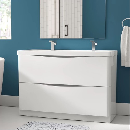 154 - 1 x Corey free standing double bathroom vanity cabinet with an integrated stone resin basin approx 1... 