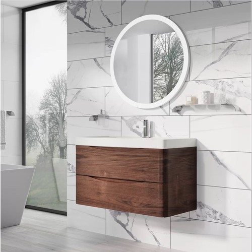 208 - 1 x Harleigh wall mounted vanity unit with a white resin basin approx 900mm wide RRP £319