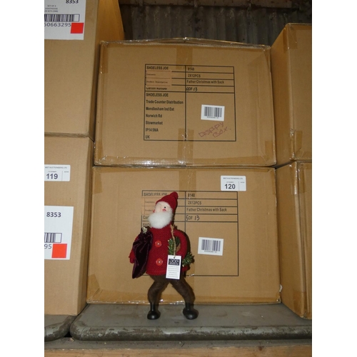 120 - 2 boxes each containing 24 x Shoeless Joe 8148 Father Christmas with sack decorations (48 in total)