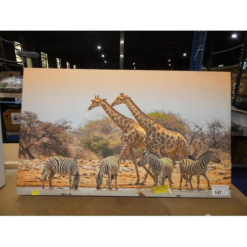 147 - 1 x art print on canvas approx 80 x 48cm - Safari watering hole