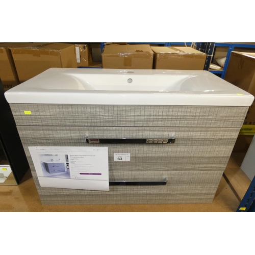 63 - 1 x Aparicio wall mounted bathroom vanity unit with a white ceramic basin approx 80cm wide RRP £369