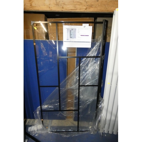 87 - 1 x framed bath screen with pattern glass approx 140cm high RRP £86