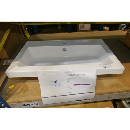 64 - 1 x Hudson Reed rectangular white polymarble bathroom basin approx 60cm wide RRP £80