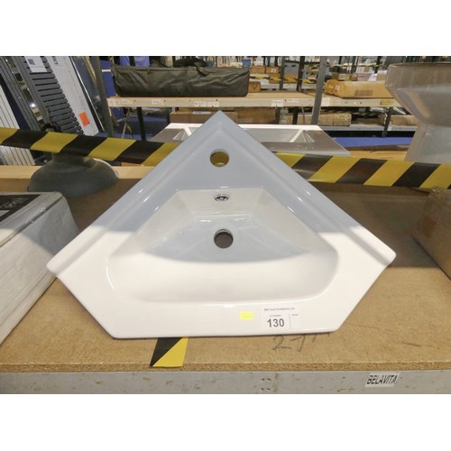 130 - 1 x white ceramic corner basin approx 58cm wide