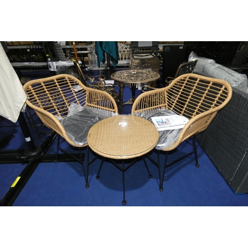 476 - 1 x Ridgetop two person bistro set comprising of 2 x chairs with cushions and 1 x round glass topped... 