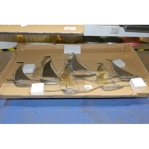 218 - A piece of metal wall art approx 125cm wide - sailing boats