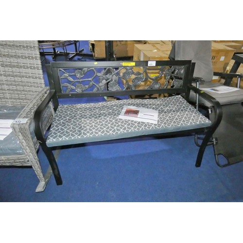 433 - 1 x Miyoshi Rose steel garden bench approx 125cm wide - supplied with a seat cushion