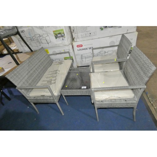 439 - A grey synthetic rattan garden seating group with cushions comprising 1 x two person sofa, 2 x chair... 