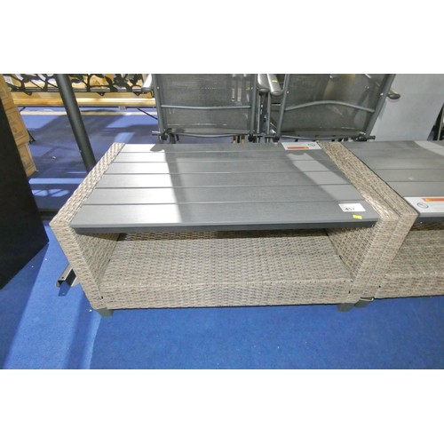 457 - 1 x synthetic rattan garden coffee table approx 92 x 56cm