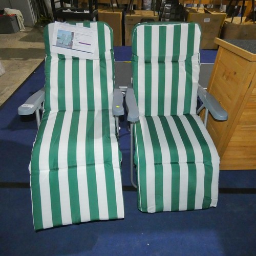 462 - 2 x Underwood green striped reclining sun loungers RRP £111