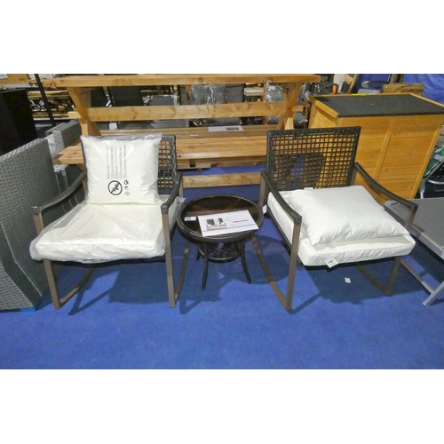 477 - An Aaleiyah two person bistro set comprising of 2 x rocking chairs with cushions and 1 x glass toppe... 