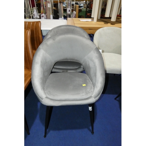 491 - 2 x plush grey upholstered dining chairs (one has marks on front of seat fabric)